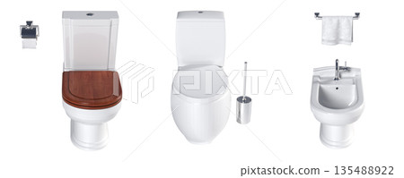 Lavatory pan isolated on a transparent background, bidet, 3D illustration, and CG render 135488922