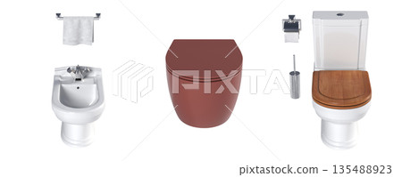 Lavatory pan isolated on a transparent background, bidet, 3D illustration, and CG render Lavatory pan isolated on a transparent background, bidet, 3D illustration, and CG render 135488923