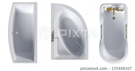 bathtub isolated on a white background, 3D illustration, and a CG render bathtub isolated on a white background, 3D illustration, and a CG render 135489107