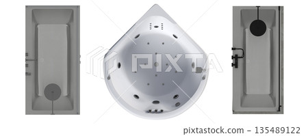 bathtub isolated on a white background, 3D illustration, and a CG render bathtub isolated on a white background, 3D illustration, and a CG render 135489122
