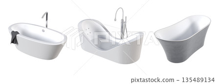 bathtub isolated on a white background, 3D illustration, and a CG render 135489134