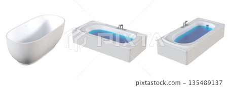 bathtub isolated on a white background, 3D illustration, and a CG render bathtub isolated on a white background, 3D illustration, and a CG render 135489137
