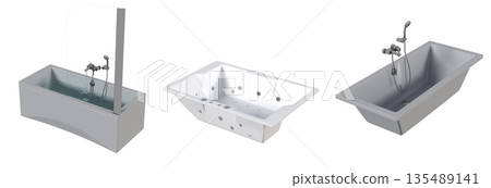 bathtub isolated on a white background, 3D illustration, and a CG render bathtub isolated on a white background, 3D illustration, and a CG render 135489141