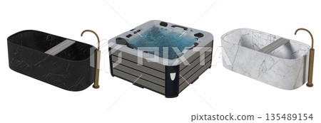 bathtub isolated on a white background, 3D illustration, and a CG render bathtub isolated on a white background, 3D illustration, and a CG render 135489154
