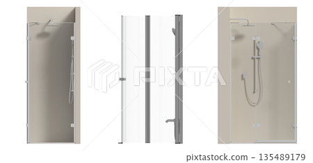shower cabin isolated on transparent background, 3D illustration, cg render 135489179