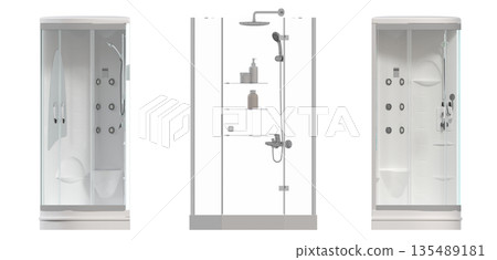 shower cabin isolated on transparent background, 3D illustration, cg render 135489181