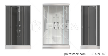 shower cabin isolated on transparent background, 3D illustration, cg render shower cabin isolated on transparent background, 3D illustration, cg render 135489182