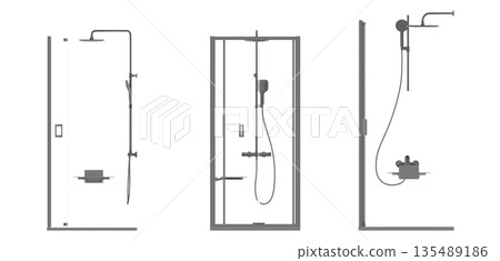 shower cabin isolated on transparent background, 3D illustration, cg render shower cabin isolated on transparent background, 3D illustration, cg render 135489186