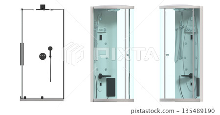 shower cabin isolated on transparent background, 3D illustration, cg render 135489190