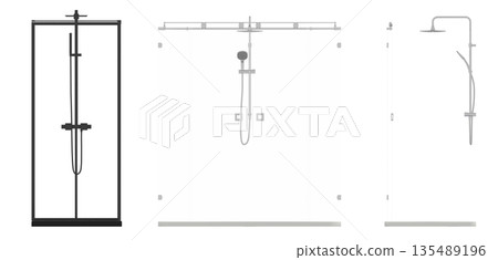 shower cabin isolated on transparent background, 3D illustration, cg render shower cabin isolated on transparent background, 3D illustration, cg render 135489196