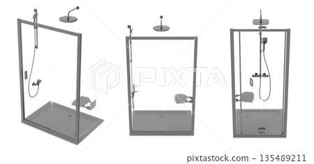 shower cabin isolated on transparent background, 3D illustration, cg render shower cabin isolated on transparent background, 3D illustration, cg render 135489211