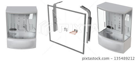 shower cabin isolated on transparent background, 3D illustration, cg render shower cabin isolated on transparent background, 3D illustration, cg render 135489212