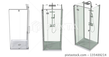 shower cabin isolated on transparent background, 3D illustration, cg render 135489214