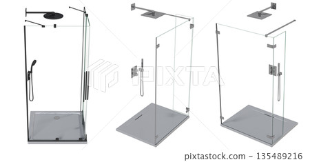 shower cabin isolated on transparent background, 3D illustration, cg render 135489216