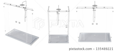 shower cabin isolated on transparent background, 3D illustration, cg render shower cabin isolated on transparent background, 3D illustration, cg render 135489221