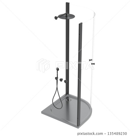 shower cabin isolated on transparent background, 3D illustration, cg render 135489230