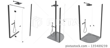 shower cabin isolated on transparent background, 3D illustration, cg render 135489239