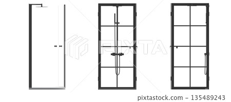 shower cabin isolated on transparent background, 3D illustration, cg render shower cabin isolated on transparent background, 3D illustration, cg render 135489243