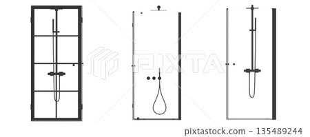 shower cabin isolated on transparent background, 3D illustration, cg render 135489244