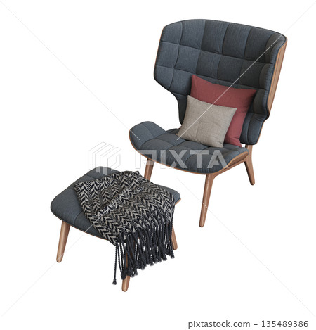 armchair isolate on a transparent background, comfortable furniture for home interior, 3D illustration, cg render 135489386