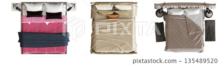 bed isolate on a transparent background, interior furniture, 3D illustration, cg render 135489520