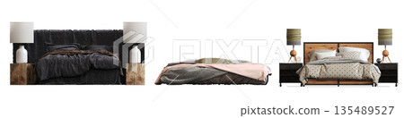bed isolate on a transparent background, interior furniture, 3D illustration, cg render 135489527