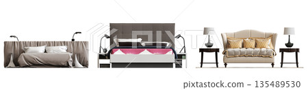 bed isolate on a transparent background, interior furniture, 3D illustration, cg render bed isolate on a transparent background, interior furniture, 3D illustration, cg render 135489530