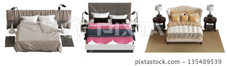 bed isolate on a transparent background, interior furniture, 3D illustration, cg render 135489539