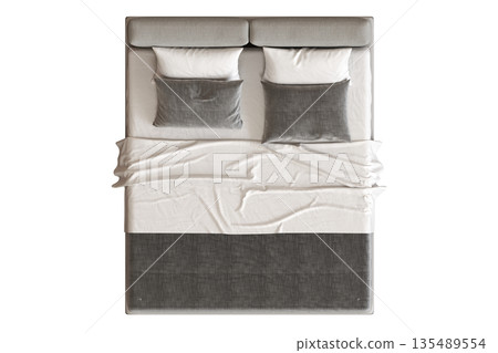 bed isolate on a transparent background, interior furniture, 3D illustration, cg render 135489554