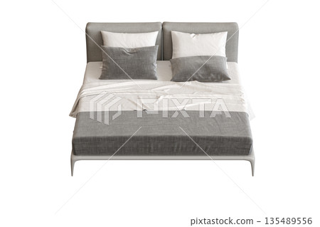 bed isolate on a transparent background, interior furniture, 3D illustration, cg render 135489556