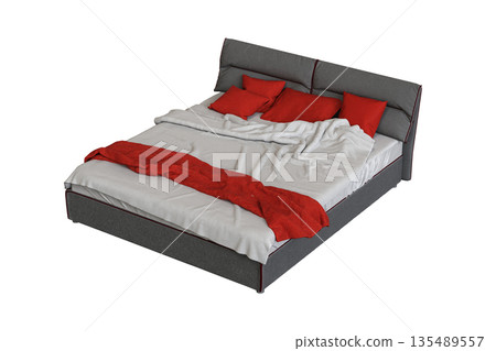 bed isolate on a transparent background, interior furniture, 3D illustration, cg render 135489557
