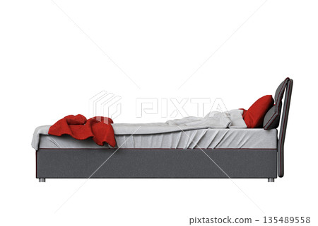 bed isolate on a transparent background, interior furniture, 3D illustration, cg render 135489558