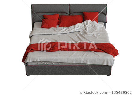 bed isolate on a transparent background, interior furniture, 3D illustration, cg render 135489562