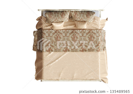 bed isolate on a transparent background, interior furniture, 3D illustration, cg render 135489565