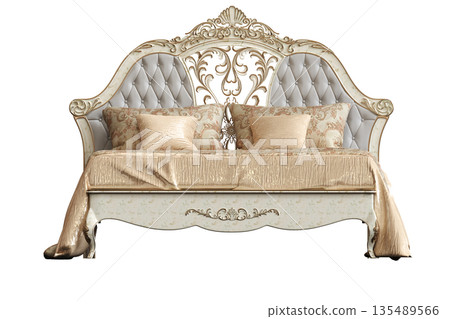 bed isolate on a transparent background, interior furniture, 3D illustration, cg render bed isolate on a transparent background, interior furniture, 3D illustration, cg render 135489566