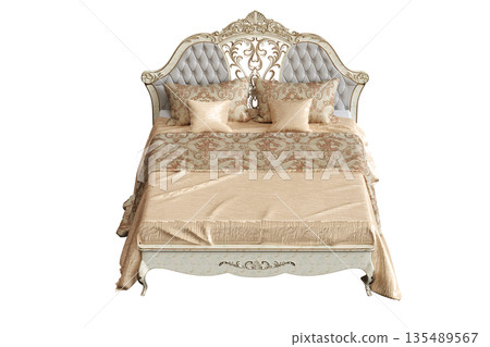 bed isolate on a transparent background, interior furniture, 3D illustration, cg render bed isolate on a transparent background, interior furniture, 3D illustration, cg render 135489567