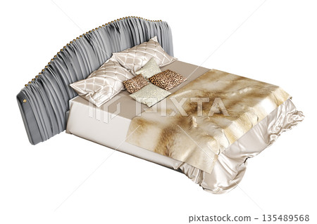 bed isolate on a transparent background, interior furniture, 3D illustration, cg render bed isolate on a transparent background, interior furniture, 3D illustration, cg render 135489568