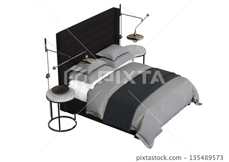 bed isolate on a transparent background, interior furniture, 3D illustration, cg render 135489573