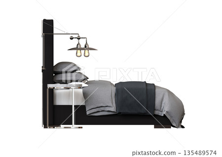 bed isolate on a transparent background, interior furniture, 3D illustration, cg render 135489574