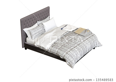 bed isolate on a transparent background, interior furniture, 3D illustration, cg render 135489583
