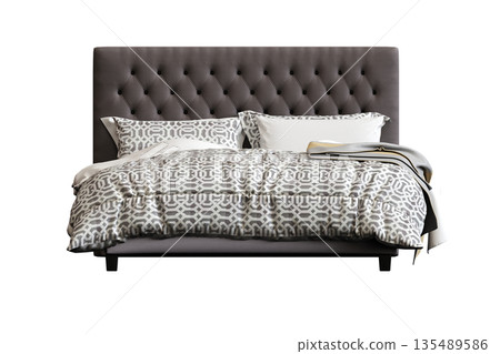 bed isolate on a transparent background, interior furniture, 3D illustration, cg render 135489586