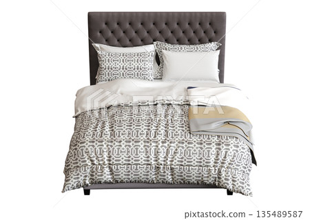 bed isolate on a transparent background, interior furniture, 3D illustration, cg render bed isolate on a transparent background, interior furniture, 3D illustration, cg render 135489587