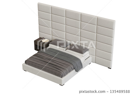 bed isolate on a transparent background, interior furniture, 3D illustration, cg render 135489588