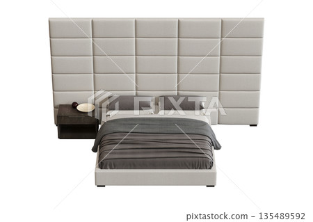 bed isolate on a transparent background, interior furniture, 3D illustration, cg render 135489592
