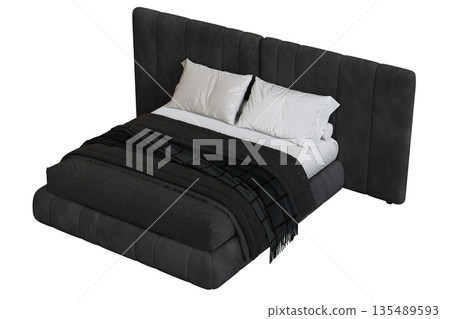 bed isolate on a transparent background, interior furniture, 3D illustration, cg render 135489593