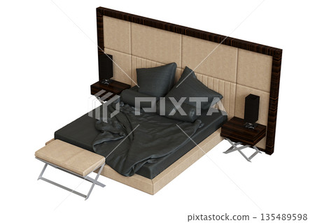 bed isolate on a transparent background, interior furniture, 3D illustration, cg render 135489598