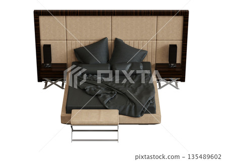 bed isolate on a transparent background, interior furniture, 3D illustration, cg render 135489602