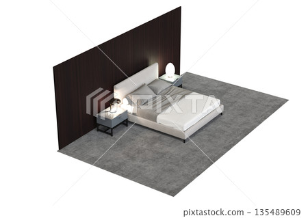 bed isolate on a transparent background, interior furniture, 3D illustration, cg render 135489609