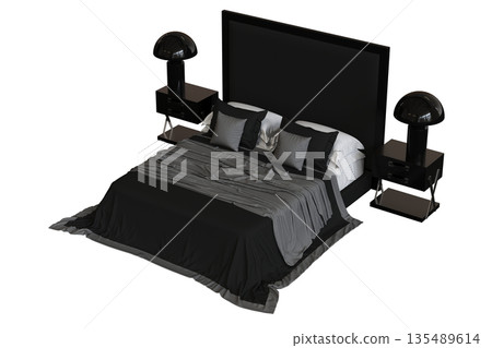 bed isolate on a transparent background, interior furniture, 3D illustration, cg render 135489614