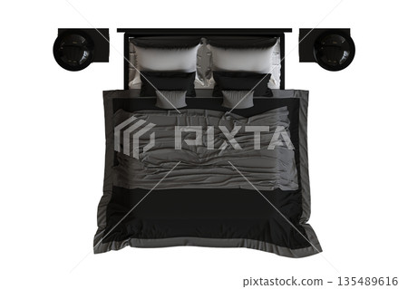 bed isolate on a transparent background, interior furniture, 3D illustration, cg render bed isolate on a transparent background, interior furniture, 3D illustration, cg render 135489616